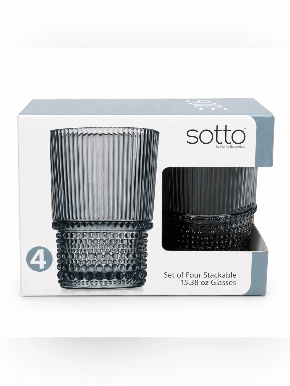 Sotto Stackable Textured Glass Tumbler - Smoke Gray-Blue (Set of 4)